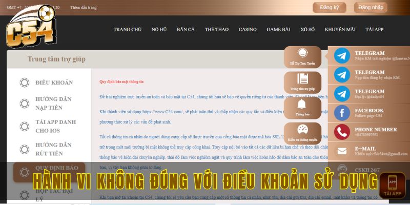 Điều khoản sử dụng C54 chi tiết và chuẩn xác nhất 2024 3 Hành vi không đúng với điều khoản sử dụng
